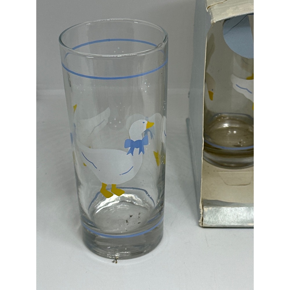 VTG Goose Drinking Glasses Set Blue White Bow Country Cottagecore Kitchen Decor - Picture 4 of 8